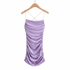 ins sexy hot girl pure desire style big backless skirt pleated tight hip-wrapped spaghetti strap suspender dress short skirt