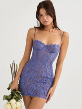 Purple Lace Spaghetti Strap Mini Dress For Women Gown Summer Sleeveless Backless Print Club Party Dress Vestido