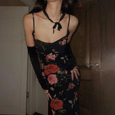 Retro Floral Dress Women Elegant Summer Slim Sleeveless Backless Long Dresses Female Party Temperament Maxi Dress Woman
