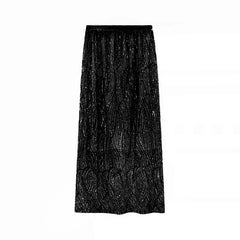 Fashion Sequins Straight Fairy Black Long Skirts for Women High Waist Summer Patchwork Split A-line Wrap Skirt Korean Style