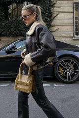 Women Fashion Thick Warm Faux Shearling Jacket Coat Vintage Long Sleeve Belt Hem Female Outerwear Chic Tops