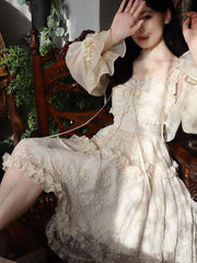 Lace Elegant Sweet Midi Dresses Women Japanese Kawaii Fairy Vintage Dress Female Casual Cute Vintage Strap Dress Summer
