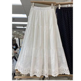 Pbong White Embroidered Lace Cotton High Waist Midi Skirt Slimming Splice Cake Style Half-length Women's Spring Summer New Fashion