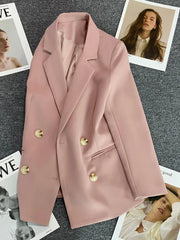 Women Elegant Blazer Coat Sweet Fashion Long Sleeve Casual Suit Jacket Korean New Fall Winter Female Double Buttons Outwear Tops
