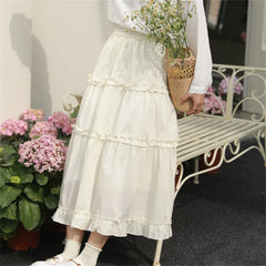 Spring and Autumn Korean Edition Gentle Loose Fit Skirt Women's Big Swing Elastic Waist Half Skirt Fairy Skirt Cake Skirt
