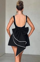 Elegant Pearl Bow Backless Sexy Mini Dress Women's Luxury Party Short Dresses White Black Pink Birthday Evening Wedding Summer
