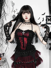 Y2K Gothic Red Lace Mesh Patchwork Mini Skirt Sexy Vintage Zipper Ballet Lolita Short Skirts Women Girls New Fashion Skirt