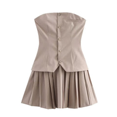 Fake Piece Set Strapless Short Dress 2025 New Fashion A-line Pleat Summer Dress For Women Solid Chic Street Female Clothing