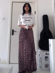 Leopard Print Long Skirt Women Summer Vintage Sexy High Waist Slim Elegant Trumpet Skirt Female High Street Chic