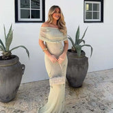 Women's New Vacation Style Strapless Long Dress 3D Flower Fashion Chic Beach Dresssolid Color Knitting Party Summer Dress