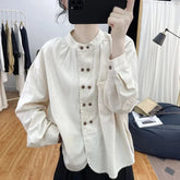 New Spring Autumn Women's Blouse 2025 Stand Up Collar Versatile Ladies Shirt Fashion Double Breasted Buttons Leisure Lady Top