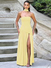 Slit Backless Ribbon Dress Women's Elegant Strapless Bodycon Maxi Dress Female Sexy Solid Vacation Party Dress Summer New
