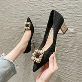 Pumps New Pearl Diamond Buckle Pointed Toe Fashion High Heels Summer Designer Shoes Wedding Party Luxury Brand Woman Shoe