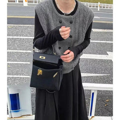 Autumn Winter Round Neck Double Breasted Knitted Vest Ladies Loose Casual All-match Cardigan Tank Top Women Sleeveless Sweater