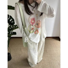 Elegant Off Shoulder T Shirt Women Korean Style Transparent Long Sleeve Tees Y2k Thin Loose Vintage Streetwear Tops