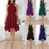 Pbong mid size graduation outfit romantic style teen swag clean girl ideas 90s latina aesthetic Women Elegant Dress Summer Solid High Waist Halter Sleeveless Midi Dresses Ladies Cropped Layered Chiffon Party Slim Dresses