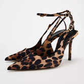 Pbong New Summer Pointed Toe High Heel Sandals Leopard Print Fashion Party Dress Shoes for Women Ladies Singbacks