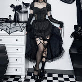 Vintage Palace Skirt Women Gothic Elegant Lace Patchwork High Waist Skirt Emo Alternative Grunge Party Skirt