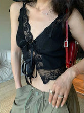 Black Lace Tank Tops Women Coquette Aesthetic Sexy Bandage Crop Camisole Y2k Streetwear Sleeveless Halter Tops Summer