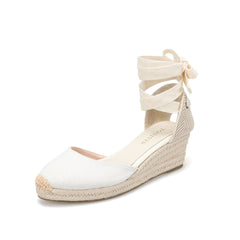 Summer Women's Chunky Heel Simple Espadrilles Wedge Heels Ankle Strap Platform Sandals Ladies High Heels