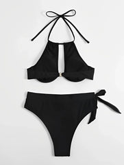 Cut-out Push Up Bikini Solid Halter Swimsuit Women High Waist Swimwear Female Bathers Bathing Swimming Swim Suit Beachwear