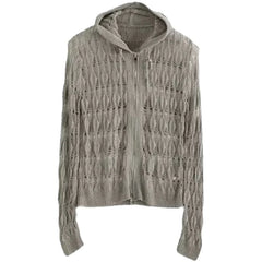 Harajuku Zip Up Hooded Cardigan Women Japanese Y2k Style Hollow Crop Sweater Vintage Gray Thin Knitted Long Sleev Tops