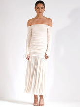Off-shoulder Strapless Sexy Maxi Dress Women Summer New Patchwork Backless Long Sleeve Pleated Long Dress Elegant
