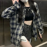 Women Plaid Shirt Korean Casual Harajuku Y2K All Match Loose Blouse Summer Fashion Hot Sweet Long Sleeve Ladies Top