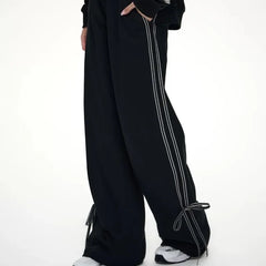 American High Street Popular Harajuku Lace Spliced Drastring Design Pant Casual Long Baggy Wide Leg Trouserst Y2k Girl Bottoms