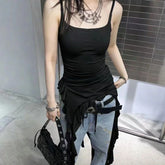 Sexy Tank Top Asymmetrical Black Y2k Women Ruffle Grunge Backless Coquette Fashion Streetwear Tops Solid Aesthetics