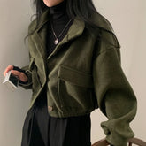 Pbong Autumn Winter Loose Woolen Coat Women Large Size with Pockets Small Stand Collar Long Sleeve Button Hong Style Women's Clothing