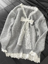 Lazy American Vintage High Street Patchwork Lace V Neck Sweaters Y2k Aesthetic Knitted Long Sleeve Clothing Harajuku Pullovers