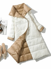 Winter Women Turtleneck White Duck Down Coat Double Breasted Warm Parkas Double Sided Down Long Jacket
