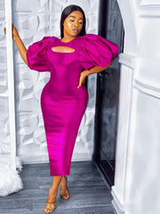 Women Long Dresses Party Sexy Short Lantern Sleeve Cut Out Chest Bodycon Shiny O Neck Summer Fashion Gowns Event Birthday Robes Pbong mid size graduation outfit romantic style teen swag clean girl ideas 90s latina aesthetic