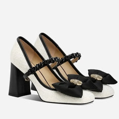 Fad Crystal High Heels Shoes Sweet Bow Mary Jane Sandals Women New Autumn Sexy Dress Party Pumps Shallow Lolita Mujer Shoes