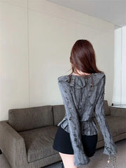 Fashion All Match Sweet V Neck Ruffle Long Flare Sleeve Clothing Harajuku Punk High Street Cardigan American Vintage Y2k Tees