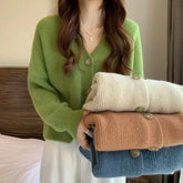 Button Down V-neck Cardigan Sweater Women Cocoon Single Breasted Knitted Jacket Ladies Fall Winter 2025 Casual Cosy Outfit