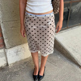 Polk Dot Printed Elegant Low Waist Straight Midi Skirt Y2K Summer Fashion Holiday French New All-Match Women Vestidos