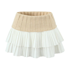 Summer mini skirts women kawaii sweater skirts y2k clothes pleated skirts for woman color block high waisted skirts Knitted