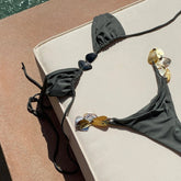 Sexy Bikinis Women Swimsuit Female Swimwear Bandeau Biquini Thong Bathing Suit Shiny Button Swimming Suits Bodysuit Beachwear