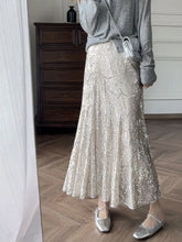 Silver Sequin A-line Fishtail Skirt Vintage Skirts for Woman Long Dress Korean Fashion Y2k Clothing Faldas Para Mujeres