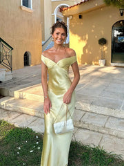 Elegant Satin Backless Party Maxi Dress For Women Fashion Off Shoulder Sleeveless Slim Long Robe New Lady Chic Evening Gown