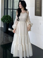 Autumn Women Fashion Elegant and Chic Midi Party Dress Casual Long Sleeve Vintage A-Line Birthday Dresses Female Clothes New