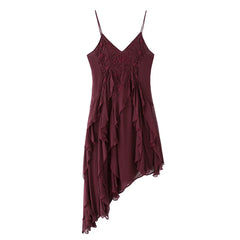 Fashion Irregular Embroidery Multi-layer Summer Dress New V-neck Boho Vacation Short Dress Y2K Streetwear Female Clothing
