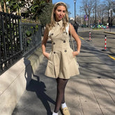 Fashion Square Scarf Windbreaker Tank Dress Retro Street Double Breasted Spring Summer Dress Khaki Female Clothing New