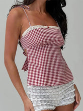 Y2k Plaid Crop Camisole Summer Kawaii Backless Bow Tie Straps Tank Tops For Women Sleeveless Casual T-Shirt Streetwear