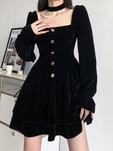 Black Velvet Square Neck Dress