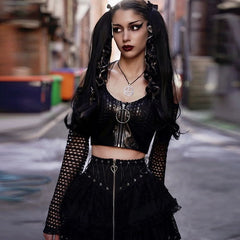 Streetwear Gothic Lace Skirt Women Emo Alternative Y2k E-girl Lolita High Waist Skirt Harajuku Grunge Clubwear Female
