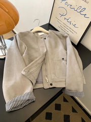 Women Faux Suede Y2K Jacket American Retro O Neck Long Sleeve Casual Coat Retro Casual Harajuku Streetwear Fall Winter Tops