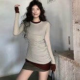 Y2k Aesthetic Fashion Fake Teo Piece T Shirts Casual All Match American Vintage Women High Street Tops French Harajuku Tees